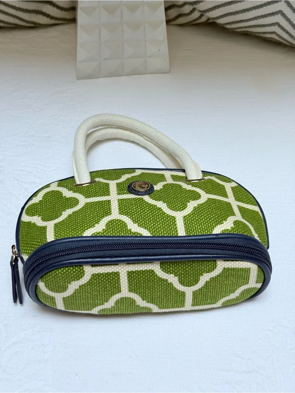 Spartina Green Patterned Mini Satchel Cosmetic Bag